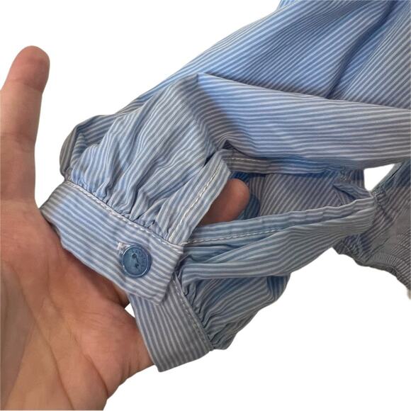 Sanctuary Baby Blue Pinstripe Balloon Sleeve Top Size Large - Picture 7 of 10